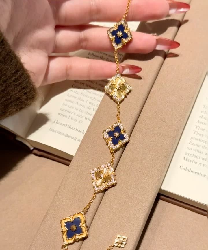 Van Cleef & Arpels Elegant Gold and Blue Enamel Bracelet